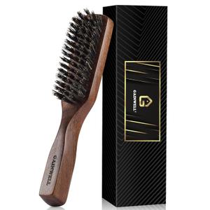 Mens Wild Boar Bristle Hair Brush for Men - Slick Back Hair Brush - Stiff Bristles for Thick Hair, Natural Black Walnut Wooden Handle Hairbrush, Beard Mustache Brush Comb by GAINWELL (Regular)