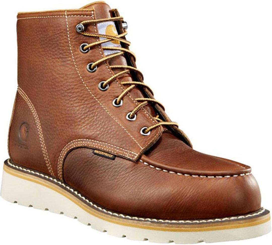 Carhartt 6” Moc Toe Waterproof Work Boots for Men - Oil-Tanned Leather Boots with FastDry Lining, Dual-Density Rubber Wedge Traction Outsole, EH Rated (Brown, US 13)