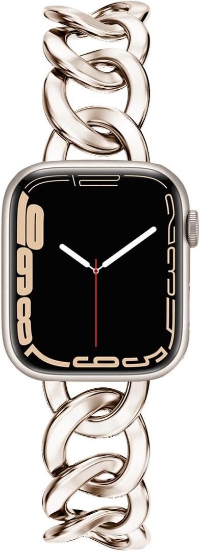 Kolgios 38/40/41mm 42/44/45/46mm Cool Women Chain Smartwatch Bands Compatible for Apple Watch Bands Series 10/9/8/7/6/SE/5/4 Stylish Replacement Watch Strap for Iwatch 10/9/8 Bracelet Gift To Her (starlight)