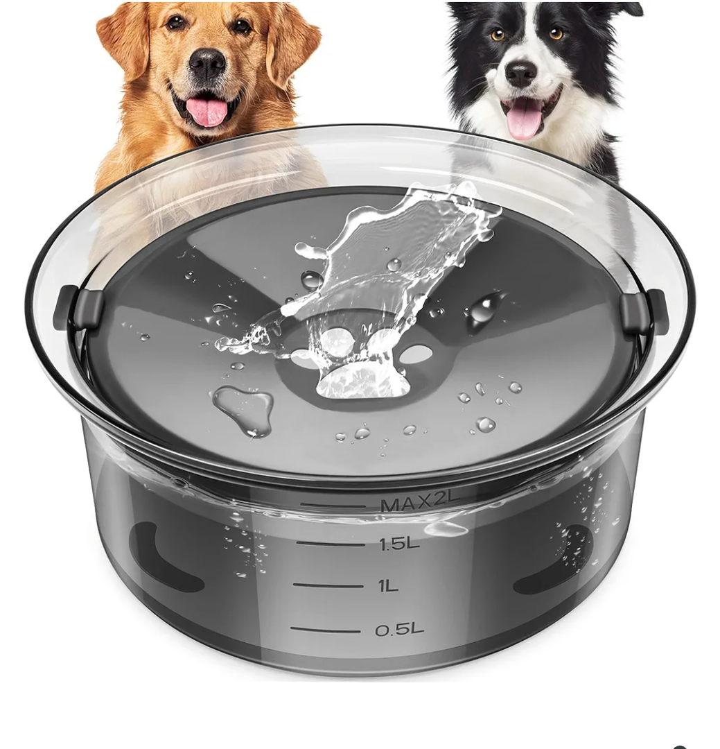 2L/70oz Dog Water Bowl No Spill Slow Water Feeder,Large Capacity Pet Water Dispenser,Pet Water Bowl for Vehicle/Outdoor/Indoor(Grey)