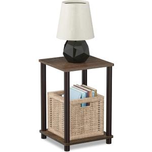 FURINNO Turn-N-Tube Haydn End Table, 1-Pack, Walnut/Brown, 1-Pack, 2-Tier