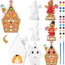 Blushtier 3 Pcs Christmas Ceramics to Paint 8 x 5.58 Inches Gingerbread Men Gingerbread House Paint Craft Kit Unpainted Ceramics Tea Candle Holder