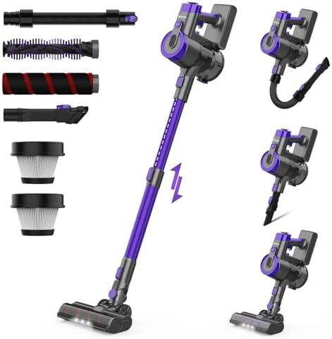 DEVOAC V90 Cordless Vacuum Cleaner, 28KPa Powerful Suction, Up to 45mins Runtime, 60dB Ultra Quiet, 6 in 1 Cordless Stick Vacuum Cleaner for Hard Floor, Carpet, Pet Hair(Purple)