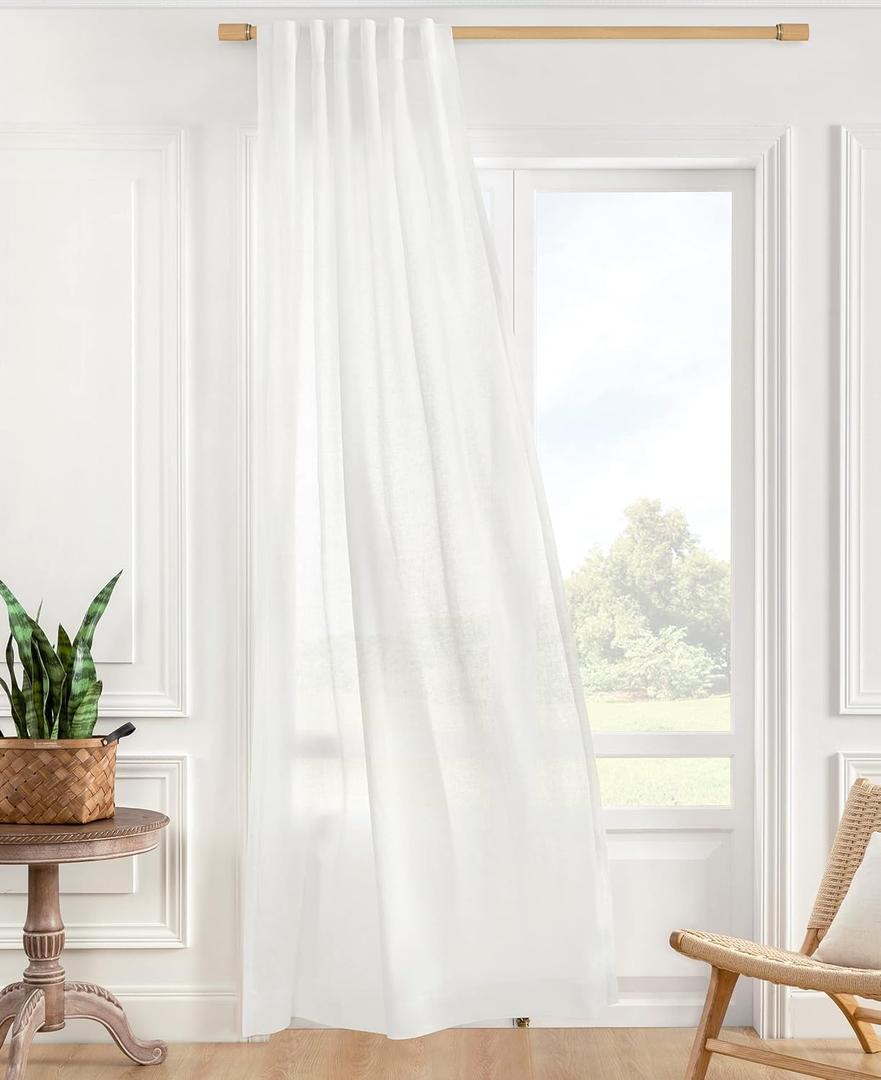 ATLINIA 100% Linen Sheer Curtains White Panels - 2 Panels Window Natural Linen Sheer for Bedroom Living Room Farmhouse Light Curtains Filtering Door Shades Privacy Rustic Boho Door Drape 84 inch