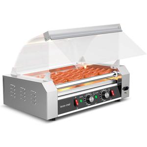 Leconchef Hot dog roller machine Commercial Grade Stainless Steel Electric 24 Hot Dog 7 Roller Grill Cooker Machine with Detachable Glass CoverDust cover and LED Lights, 1200-Watts