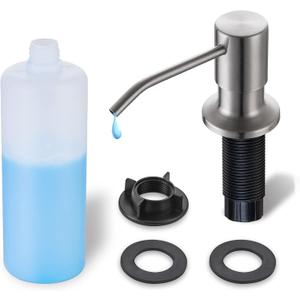 Built in Soap Dispenser for Kitchen Sink WEWE, Stainless Steel Brushed Nickel in Counter soap Dispenser Refill from The Top 10oz Large Liquid Bottle