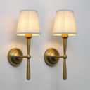 Yosoan Brass Linen Shade Bedside Vanity Wall Sconce Set of 2, Vintage Industrial Hardwired Indoor Boho Gold Wall Mounted with Funnel Textile for Bedroom Stairwell Hallway (Antique)