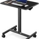 DUMOS Small Standing Desk Mobile Portable Rolling Laptop PC Table on Wheels Adjustable Height Computer Workstation for Home Office, 19 Inch, Black