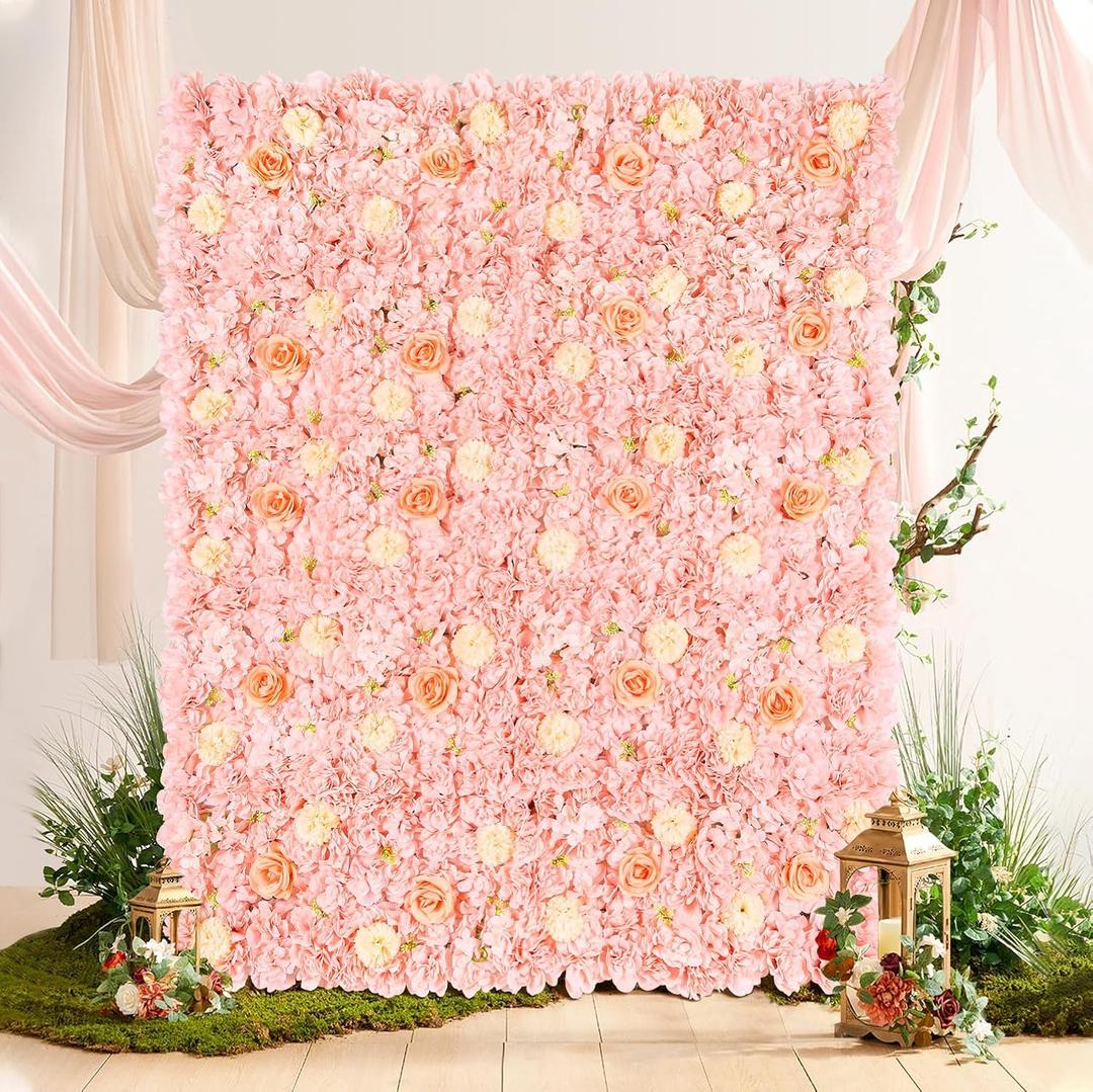 YOUMEHOME Flower Wall Backdrop Artificial Flowers - 5ftx3.74ft Flower Wall Floral Wall Panels for Wedding Backdrop - Home Party - Baby Shower Decoration (Peach)