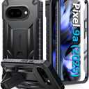 FNTCASE for Google Pixel 9A Case: Military Grade Drop Proof Protection Mobile Cover with Kickstand | Matte Textured Rugged Shockproof TPU | Protective Sturdy Phone Case - Black