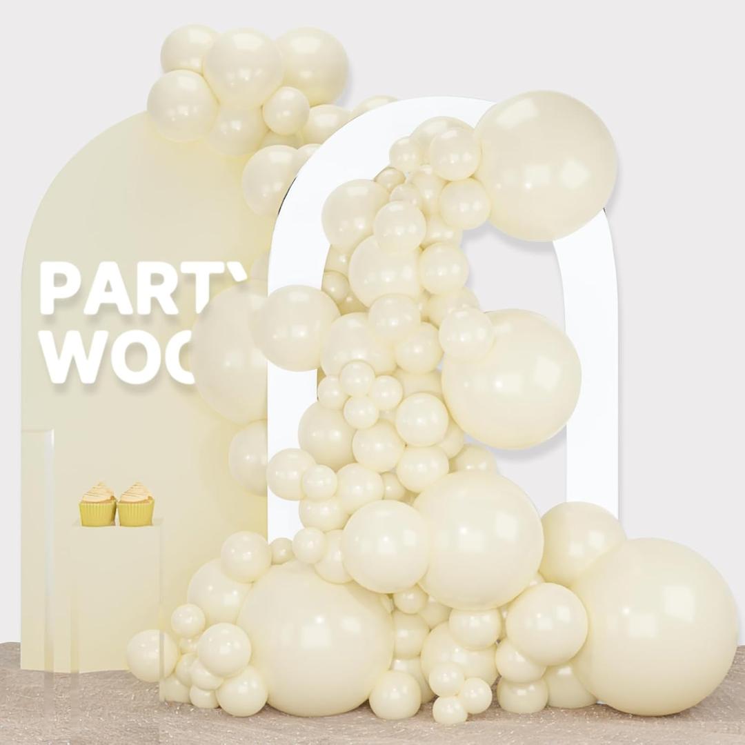 PartyWoo Beige Balloons 140 pcs Different Sizes Pack of 18 12 10 5 Inch Cream Ivory Balloon Arch Kit Garland for Wedding Bridal Graduation Baby Shower Birthday Party Decorations Beige-Q08