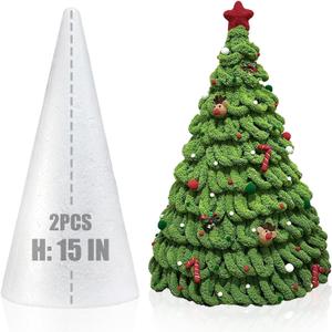 2 Pack Craft Foam Tree Cones, 15x5in Styrofoam Cones for Craft, White Large Polystyrene Foam Cones for Craft Use for DIY Art Projects, Christmas Tree Holiday Decor and Holiday Gnomes (15 * 5in-2pc)