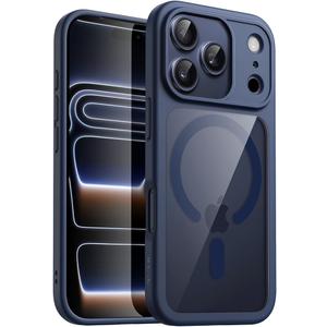 JETech Magnetic Case for iPhone 17 Pro Max 6.9-Inch Compatible with MagSafe, Shockproof Phone Bumper Cover, Solid Color Matte TPU Frame, Anti-Scratch Clear Back (Dark Blue)