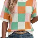 Dokotoo Women's Sweaters Casual Creweck Short Sleeve Cotton Kint Summer Pullover Sweater Tops (S)