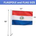 2 Pack Paraguay Car Flags 11" x 17" with Flagpole Mount,Premium 200D Polyester Paraguayan Car Flag,19" Flagpole Fixed Window Clip Mount for Most Vehicle Window.
