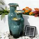 Solar Outdoor Water Fountain, 3-Tier Ceramic Look Resin Waterfall with LED Lights, 24" H, for Patio, Backyard & Garden