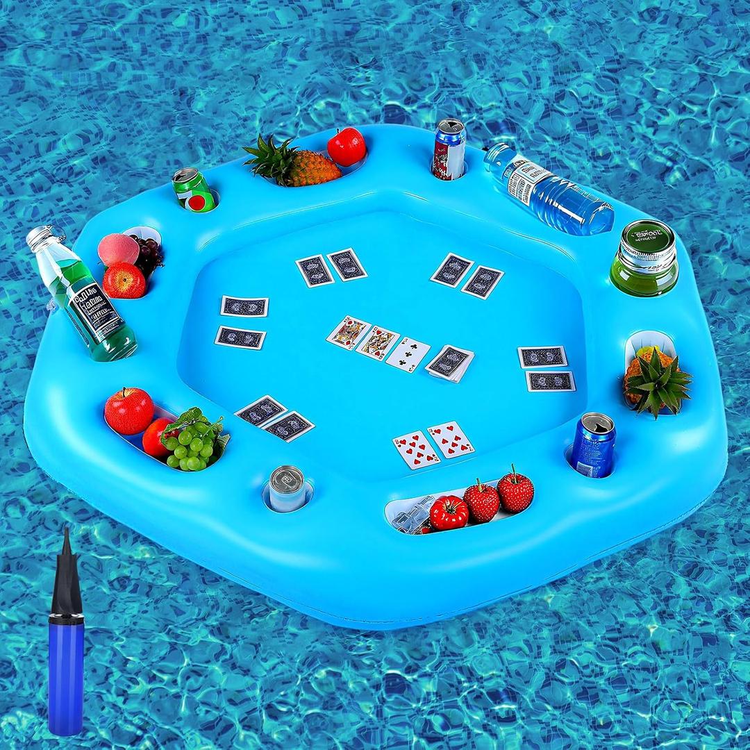 Seenelling Large Floating Table for Pool Games Floating Holder Cooler Containers Inflatable Pool Games Table Tray Accessories for Swimming Summer Beach Indoor Outdoor, 51.2 x 44 inches