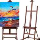 H-Frame Studio Easel, Beechwood Artist Easel with Wheels and Storage Tray, Adjustable Floor Easel Stand Holding Canvas up to 51Inches for Painting, Brown