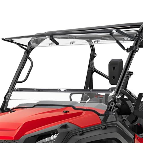 StarknightMT Flip Windshield Compatible with 2016+ Pioneer 1000 1000-5 1000-6, Windproof Full Windows Scratch Resistant Clear Fold Windshield