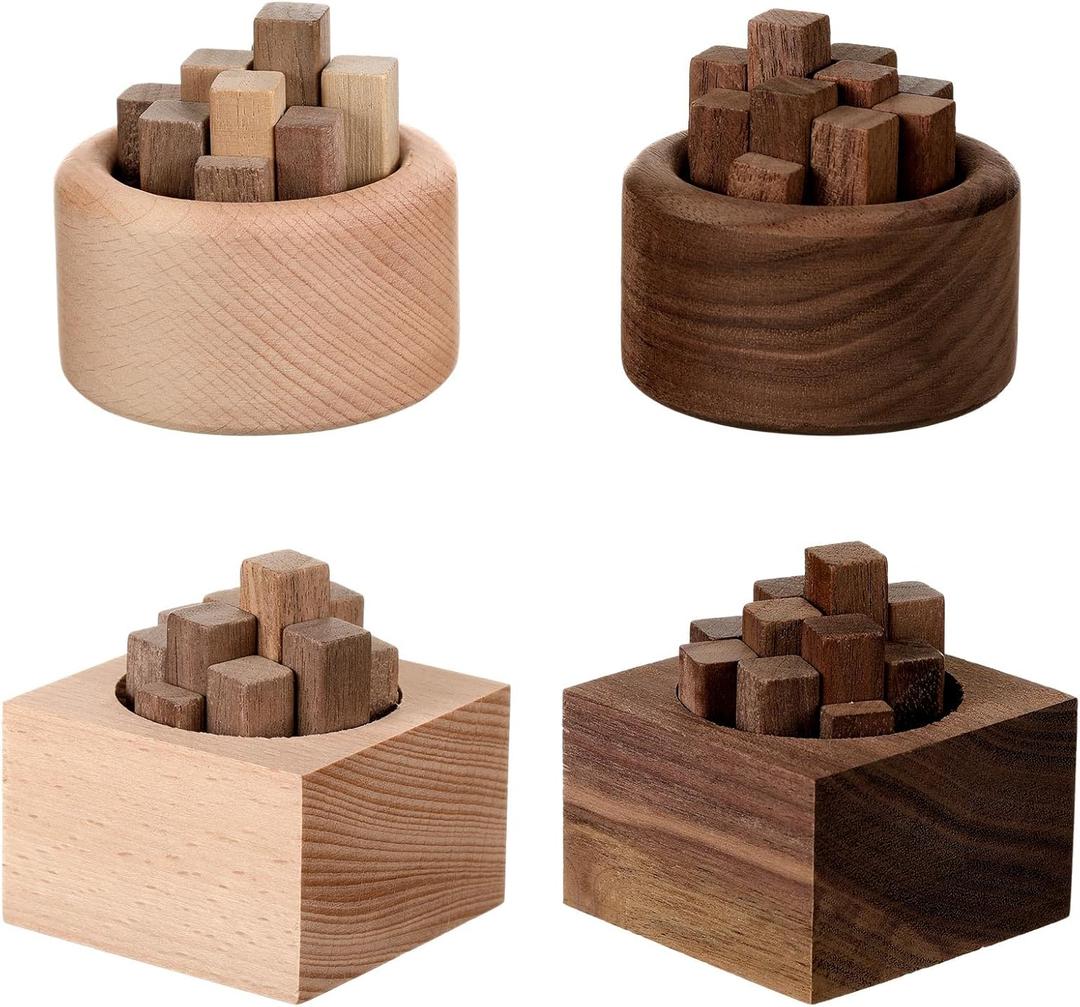 Teenyyou 4 Pcs Wood Diffuser for Essential Oils Wooden Car Essential Oil Diffuser Wooden Aromatherapy Round Car Oil and Square Home Office Bedroom Decoration