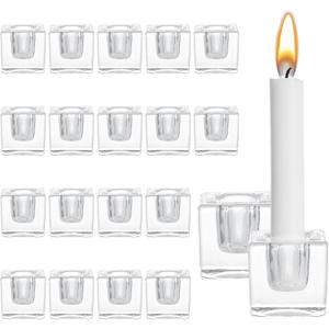 CYEAH 18 Pcs Glass Candle Holder, Taper Candle Holders for Table Centerpiece, Clear Crystal Candle Stick Candle Holders, Square Candlestick Holders for Wedding Easter Christmas Thanksgiving
