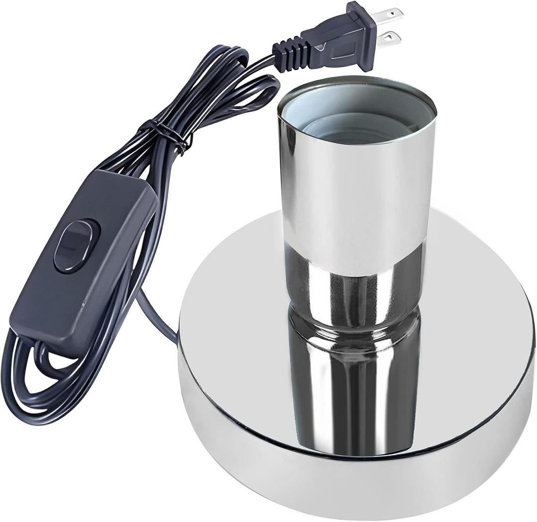 Industrial Table Lamp, Small Polished Metal Desktop Light Socket Base, Vintage E26/E27 Edison Screw Light Bulb Holder, 5.57ft Cord with On/Off Switch and US Plug (Silver) (1 Pack)