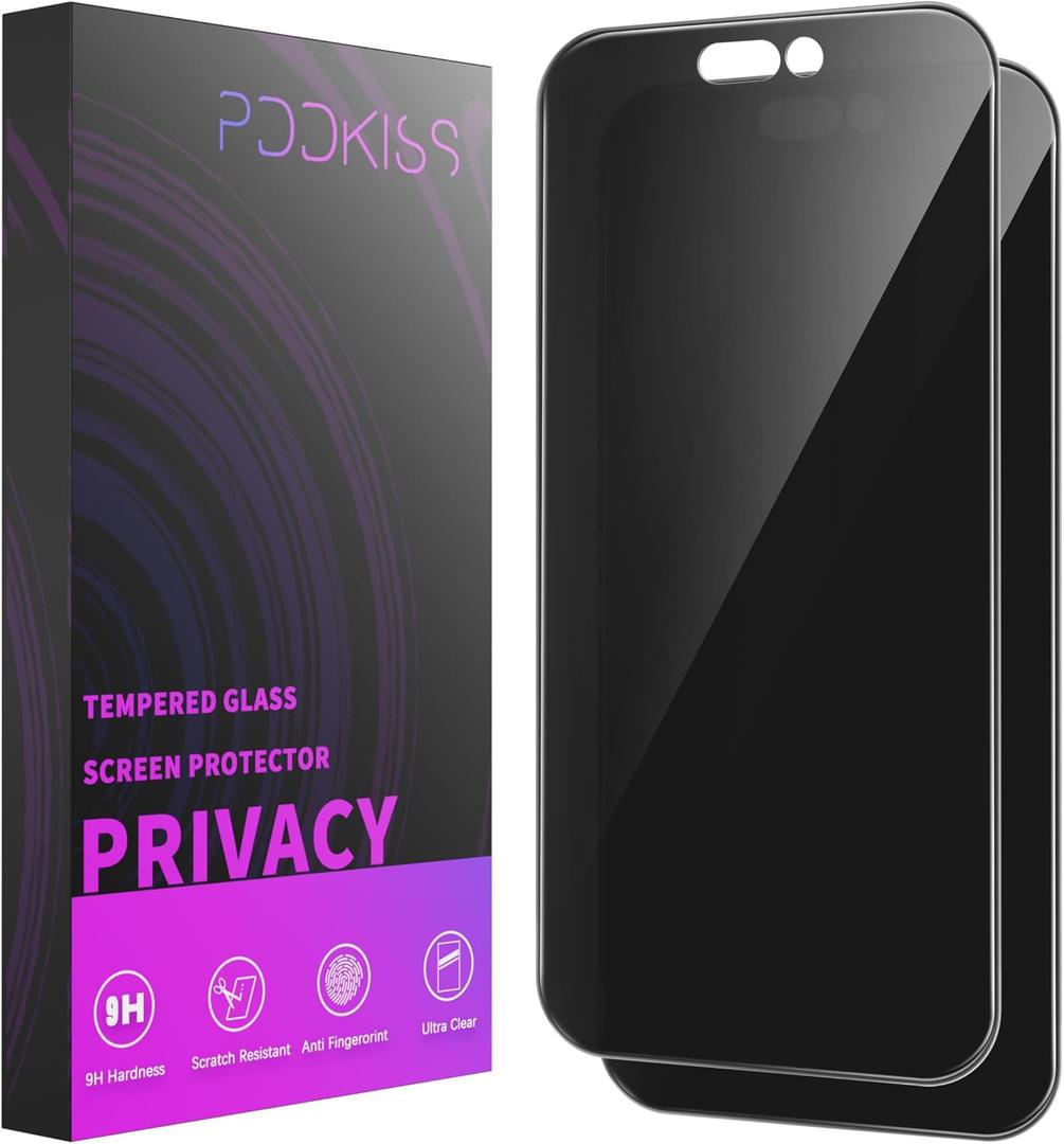 PDDKISS 2 Pack Privacy Screen Protector for iPhone 14 Pro (2022) 6.1 inch Black Anti Spy Tempered Glass