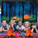 Forest Scene Camping Backdrop Photography Background Campfire Photo Backdrop and 2 Sets 3D Decorative Cardboard Campfire Centerpiece Artificial Fire Party Decoration for Camping Theme Party