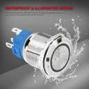 DaierTek 12V Latching Push Button Switch Marine Waterproof Round Blue LED Pushbutton Switch 19mm 12 Volt DC Ring Illuminated Metal ON Off with Label Sticker for Boat Car -6pcs