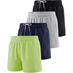 Real Essentials 4 Pack: Girl's Mesh Athletic Running Shorts with Pockets Teens Kids Youth Performance Gym Basketball (XS)