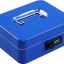xydled Steel Cash Box Safe with Combination Lock,Money Safe Box with Removable Coin Tray,Medium,7.87"x 6.30"x 3.54",Blue