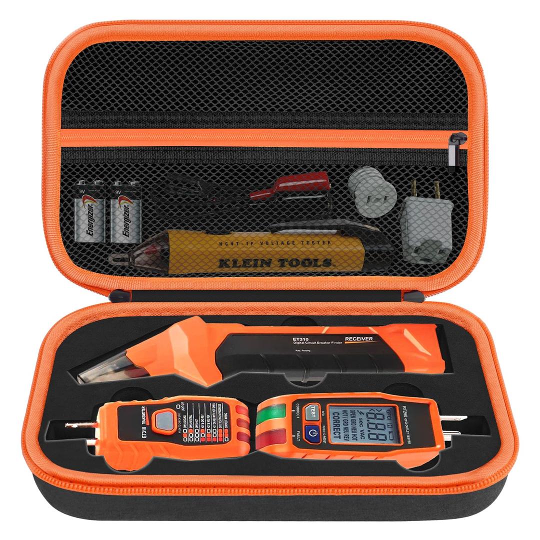 Hard Case for Klein Tools ET310 AC Circuit Breaker Finder Electric Tester & 80016 Tool Kit & RT250 GFCI Outlet Tester and Accessories Electrical Tools Storage Organizer Bag, Black (Case Only) 