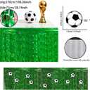 2 x 2 Pcs Soccer Table Skirt with 20 Pcs Soccer Stickers, Green Foil Fringe Table Skirt for Soccer Party Decorations, Sports Themed Birthday Party Supplies, World Cup Viewing Party, Football Event Décor