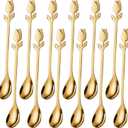 Gold Tulip/Rose Handle 12-Pcs Mini Coffee Spoons Set - 6" Stainless Steel for Espresso, Tea, Dessert - Ideal for Demitasse & Small Servings