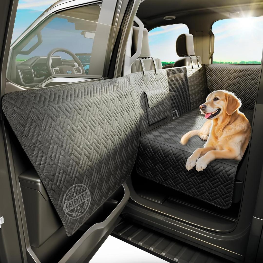 Dog Car Seat Cover for Back Seat, Hard Bottom Back Seat Cover for Full-Size Trucks/SUV - Patented Design, Waterproof Dog Hammock, Support 400lbs