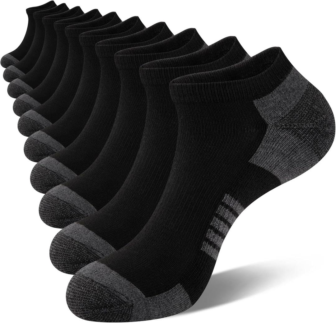 COOVAN 10 Pairs Mens Ankle Socks Men 10 Pack Low Cut Comfort Cushion Casual Socks (Large-X-Large, Black)