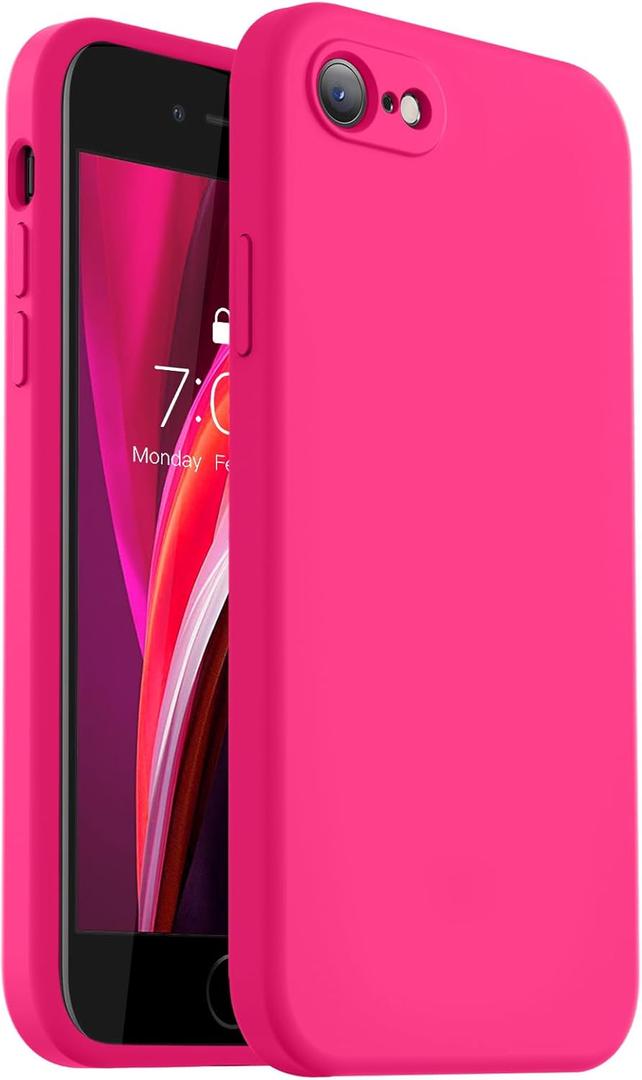 Vooii for iPhone SE Case 2022/ 3rd/ 2020, iPhone 8/ 7 Case, Upgraded Liquid Silicone with [Flat Edges] [Camera Protection] [Soft Anti-Scratch Microfiber Lining] Phone Case for iPhone SE - Hot Pink