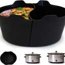 Silicone Crock pot Liners,Slow Cooker Liners,6-7 Quart Oval Reusable Crock pot Divider Insert,BPA-Free, Dishwasher Safe 2 in1(Black)