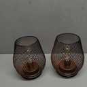 DECORKEY Set of 2 Battery Operated Lamp LED Table Lantern, Brown Metal Cage Cordless Lamps with LED Bulb, Vintage Decorative Outdoor Lantern for Weddings, Parties, Patio, Events for Indoors Shelf Decor
