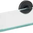 JQK Bathroom Glass Shelf Black, Tempered Glass Shower Storage 12 by 5 inches, 304 Stainless Steel Matte Black Wall Mount, TGS121L12-PB