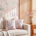 2 Pcs Chinoiserie Pillow Covers 18 X18 Floral Leaves Cushion Covers Vintage Cottage Core Decor Farmhouse Pillowcase for Home Sofa Bed Couch Living French Country Decor(Pink Green)