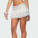 Women Y2K Layered Ruffle Chiffon Mini Skirt (White, L)