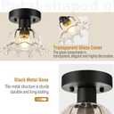 Modern Ceiling Light, 2 Pack, Black, E26,Glass | Semi Flush Mount Ceiling Light, Small Kitchen Light Fixtures for Hallway, Foyer, Entryway, Laundry Room