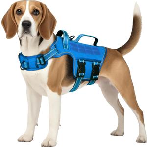 Tactical Dog Harness Medium Sized, Heavy Duty No Pull Dog Harness with Handle, Easy On and Off Service Dog Vest with Molle System, Reflective Pet Vest for Walking Hiking Training (M(Neck:17-23",Chest:22-32"),35-50 lbs, Blue)