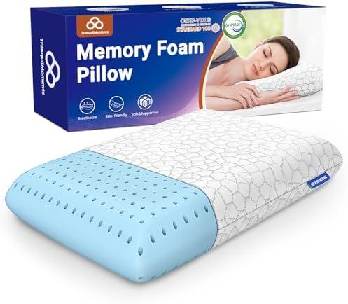 TranquilMoments Memory Foam Pillows, Bed Pillow for Side,Back and Stomach Sleepers,Neck Pillow for Sleeping with Removable and Machine Washable Cover, Standard Size (1 Pack)