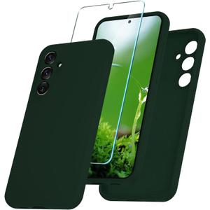 for Samsung Galaxy S23 FE Case, Silicone Phone Case with 1 Screen Protector, Soft Anti-Scratch Microfiber Lining, Full Body Shockproof Slim Cover Support Wireless Charging, Deep Green (S23 FE-6.4 Inch)
