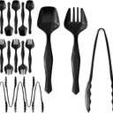 18 Pcs Black Plastic Serving Utensils Set - 6 Black Plastic Serving Spoons, 6 Black Tongs And 6 Forks - Heavy Duty Black Disposable Serving Utensils Set For Parties