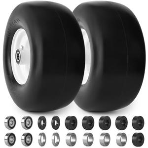 phepetroll 13x6.50-6 Flat Free Lawn Mower Tires and Wheels 3/4" 5/8" 1/2" Ball Bearings, 13x6.5x6 Zero Turn Mower Front Tires, Smooth Tires for Commercial Grade Lawn 5.5"-7.5" Adjustable Centered Hub
