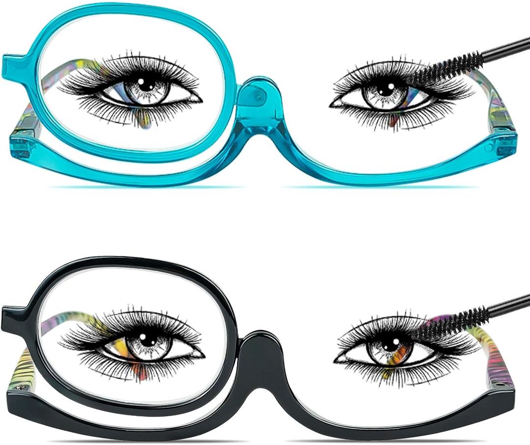 2 Pack Makeup Reading Glasses for Women Magnifying Flip Down Cosmetic Readers with Spring Hinge