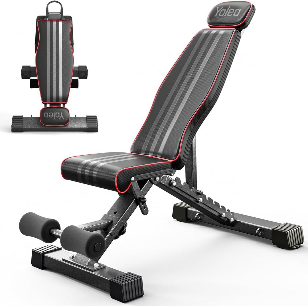 Yoleo Adjustable Weight Bench, 660LB Foldable Workout Bench with Extended Head/Neck Protection/Spine Support for Bench Press, Fast Folding Incline Decline Flat Bench